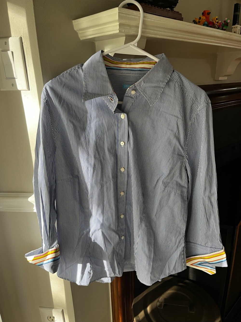 J. McLaughlin Blue and White Pinstripe Button-Up Shirt